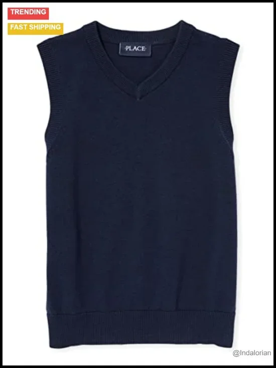 Boys V-Neck Sweater Vest - 100% Cotton Knit