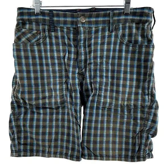 Tommy Bahama Madras Shorts Reversible Mixed Medium Plaid Striped Blue Large 38