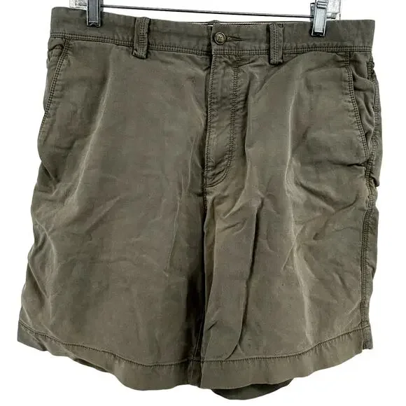Tommy Bahama Casual Shorts Slash Pockets Zip Fly Outdoor Olive Beige 34