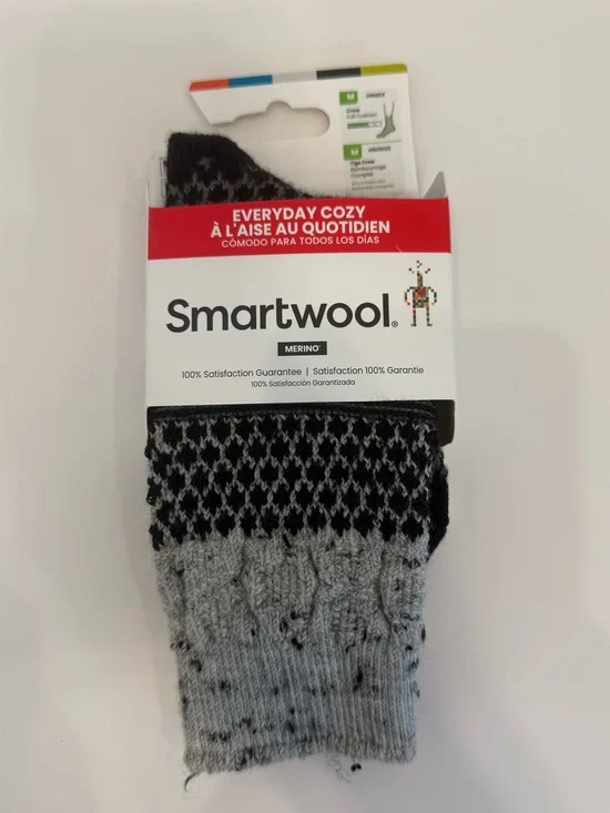 NWT Smartwool Everyday Cozy Merino Crew Socks Black and Gray Med Gorpcore Hiking