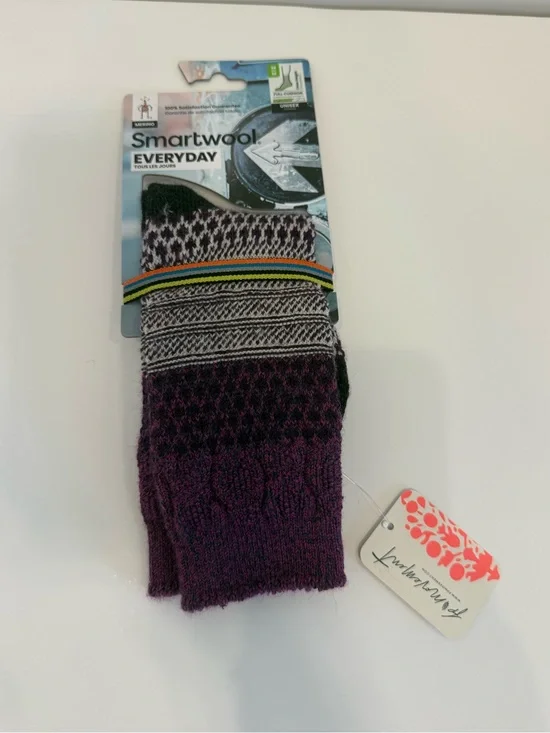 NWT Smartwool Everyday Popcorn Cable Wool Blend Sicks Purple, Black Med Gorpcore