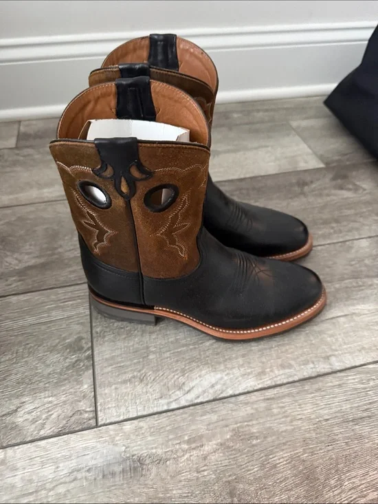 Lucchese Black and Brown Cutout Western Ankle Boots
