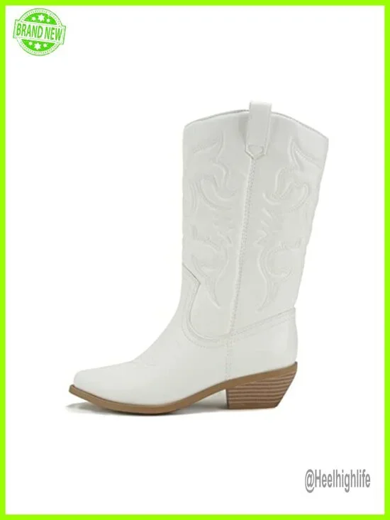 Faux Suede Embroidered Western Ankle Bootie Boots Pull-On