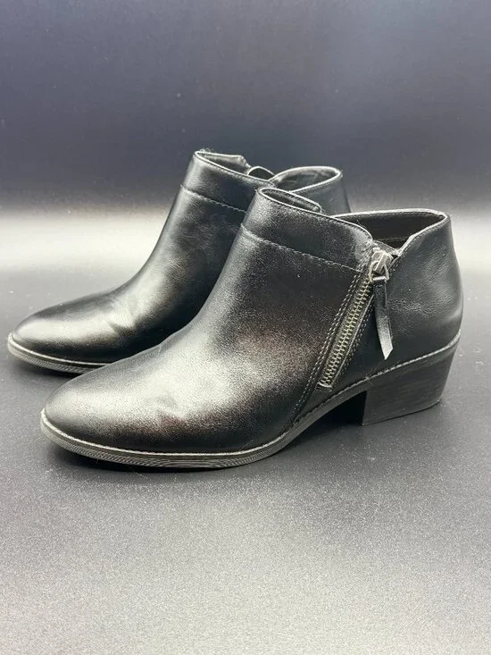 TIME & TRU Ankle Booties with Zipper, Black, Memory Foam Boots Size 10
