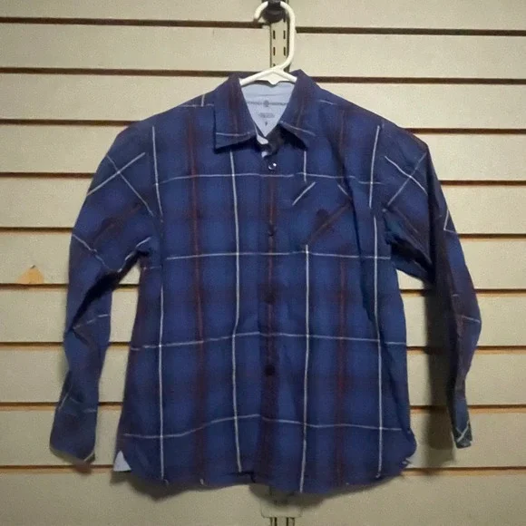 Tommy Hilfiger Boys Blue Plaid Long Sleeve Button Down‎ Shirt Size 7 Collared