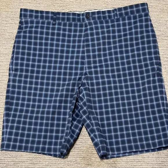 Greg Norman Mens Blue Plaid Golf Shorts Size 40 Performance Stretch Flat Front