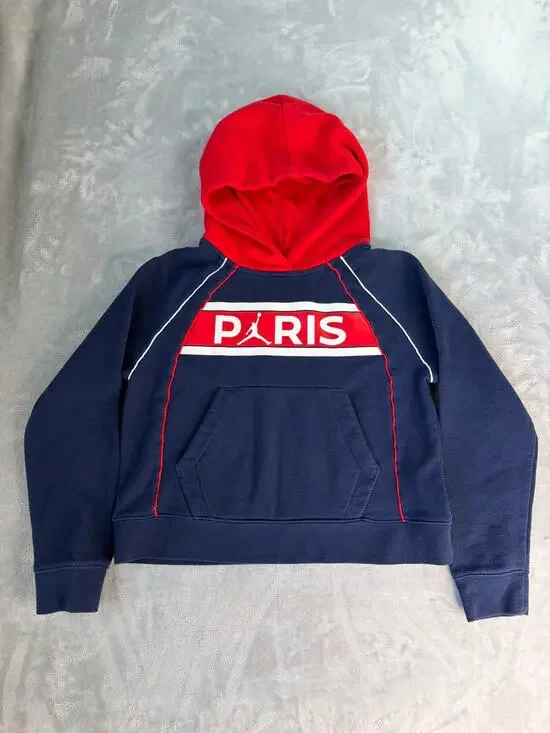 Jordan PSG Paris Saint-Germain Youth Large Hoodie Sweatshirt 12-13 Yrs Navy Red