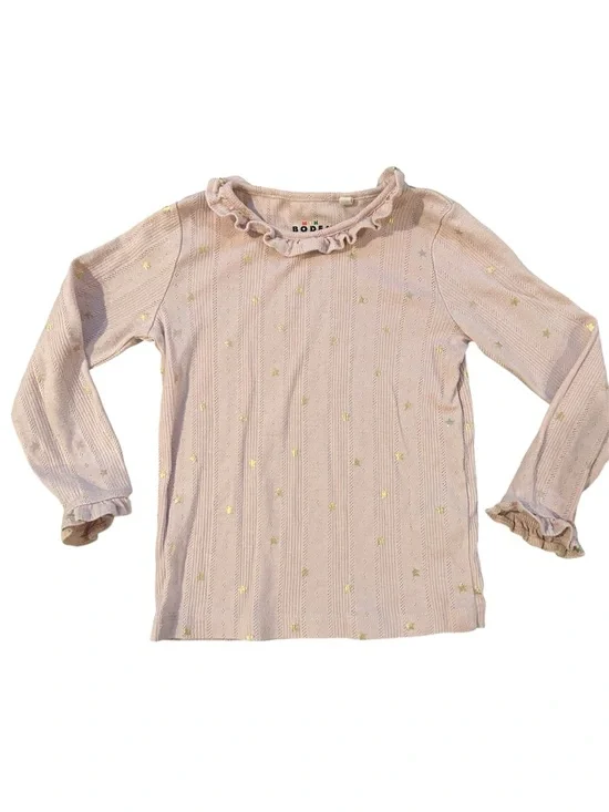 Mini Boden Girls' Pink Ruffle Neck Long-Sleeve Top with Gold Stars Size 5-6YRS