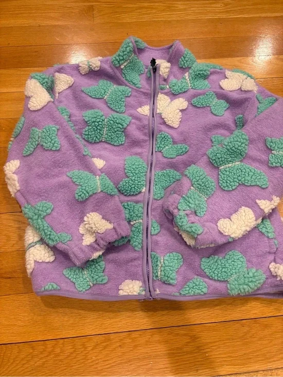 Lilac Sherpa Jacket with Mint & Cream Butterfly Appliqués