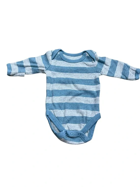 Pact Striped Blue Long-Sleeve Baby One-Piece Bodysuit Size 0-3 Months
