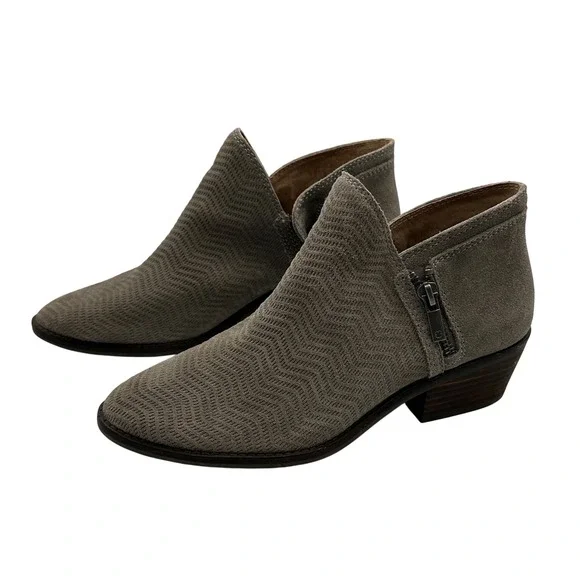 Lucky Brand Women's Suede Leather Gray Ankle Booties‎ Chevron Pattern Size 7.5M