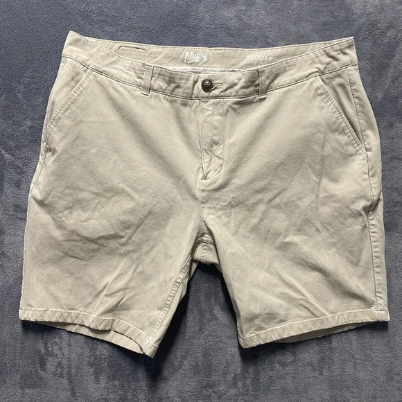 Mugsy Teddys Mens Khaki Chino Shorts Size 38 w/ 9 Inch Inseam Stretch K6SNLK Tan
