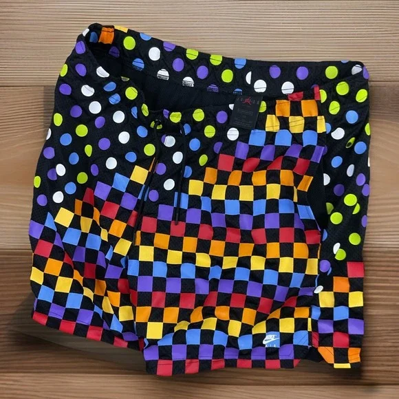 Nike Air Jordan Retro 3 Shorts AOP Basketball‎ Black MultiColor Check Men Sz 2XL