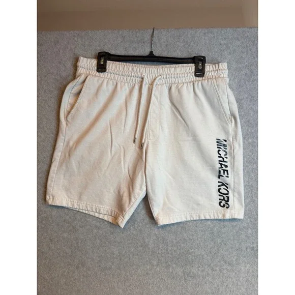 Michael Kors Mens Logo Sweat Shorts Cream Off White Fleece Lounge Shorts Large