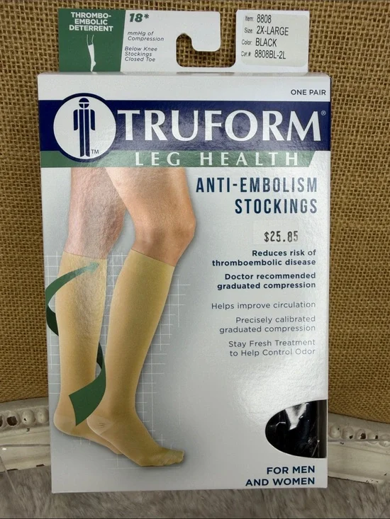 Truform Anti-Embolism Compression Stockings for Men & Women - Black / Beige