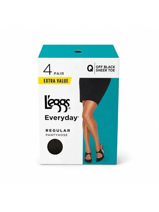 Leggs Everyday Regular Pantyhose Off Black 4 Pair Size Q