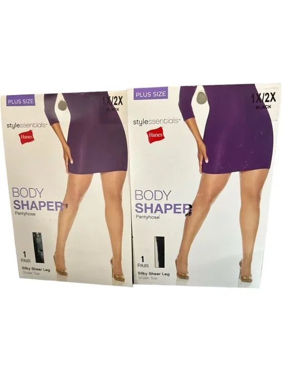 Hanes Women Body Shaper Pantyhose Silky Sheer Leg 1 Pair Black Plus 1X/2X new