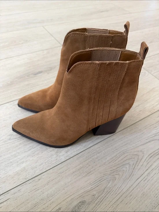 Marc Fisher Tan Suede Pointed Toe Ankle Booties
