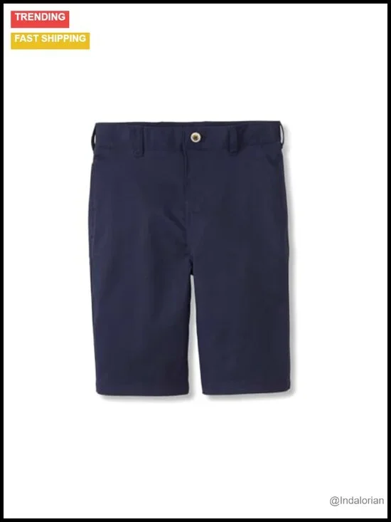 Boys Flat Front Stretch Twill Shorts with Adjustable Waist