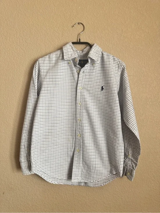 Kids Ralph Lauren White and Navy Grid Button-Down Shirt