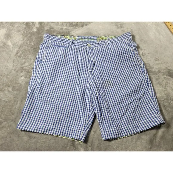 Robert Graham Shorts 38x8‎ Classic Fit Blue Gingham Seersucker Flat Front Casual