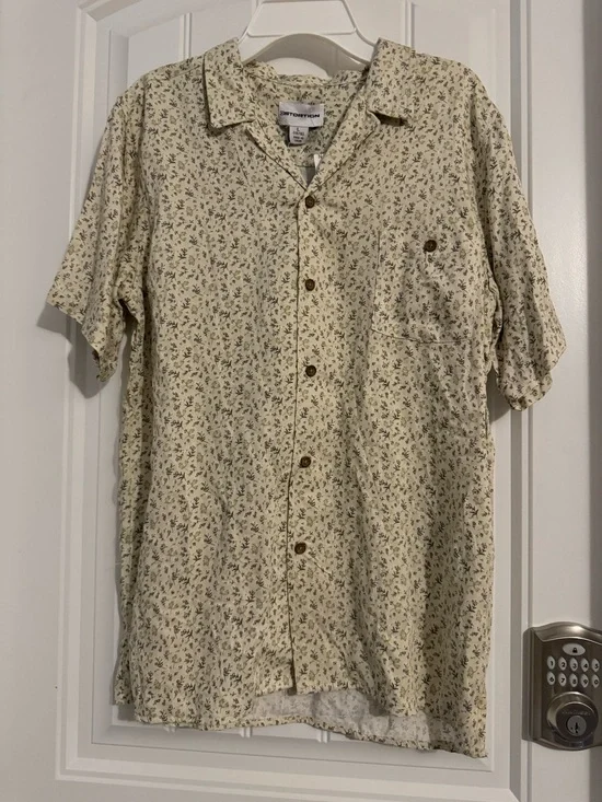 Cool Distortion boys size L 14 16 sage green floral short sleeve button up shirt