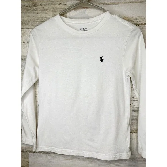 Polo Ralph Lauren Long Sleeve T-Shirt Boys Size 8 White Pony Logo Preppy