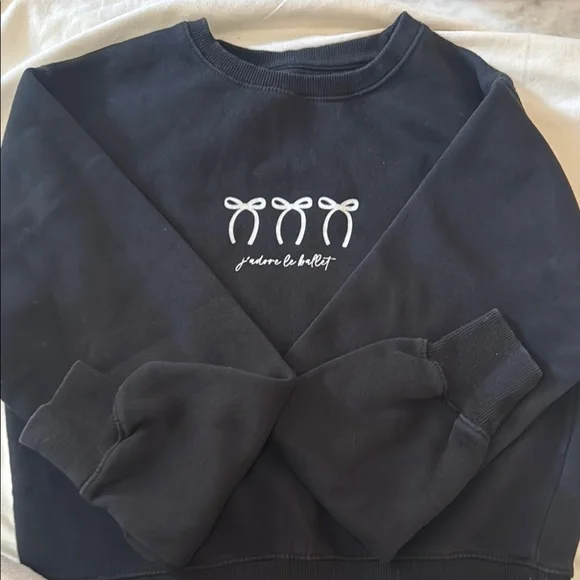Zara Black Sweatshirt with White Bow Design