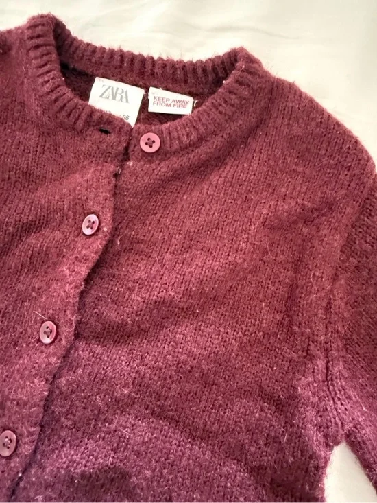 Zara Baby Burgundy Knit Cardigan 18-24M Button Front Sweater