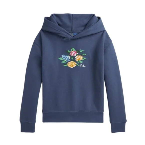 Ralph Lauren Girls Embroidered Fleece Hoodie Casual Preppy - NWT - Medium