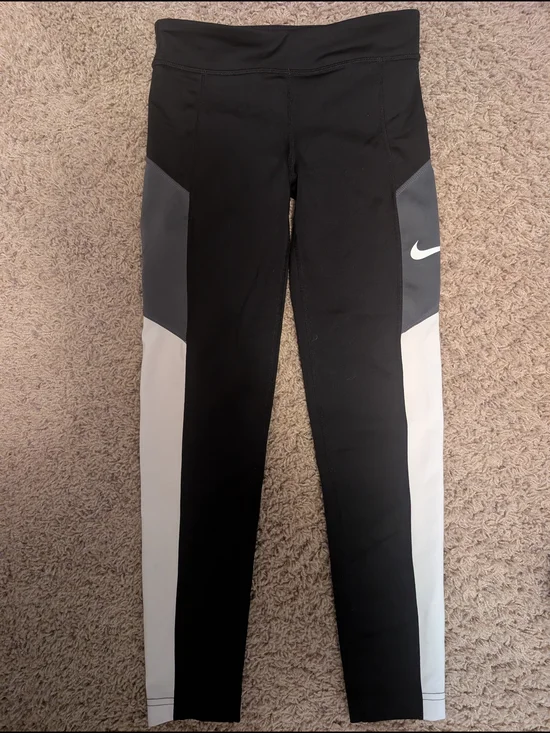 Nike Black Colorblock Leggings with Gray & White Panels