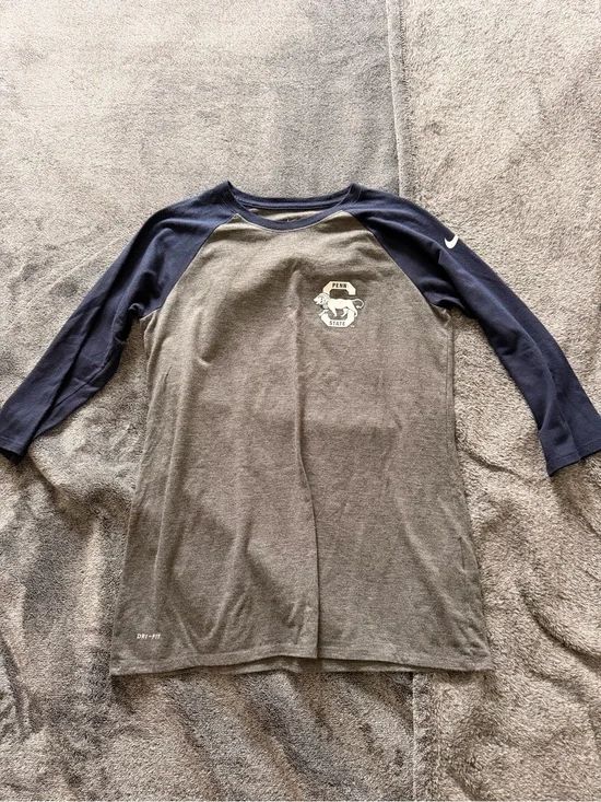 Nike Kids Gray Body Navy Raglan 3/4 Sleeve Tee with Penn State Logo