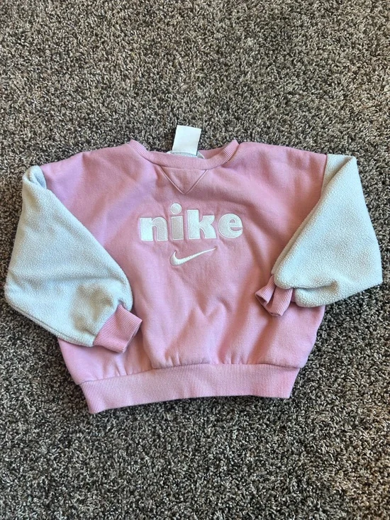 Nike Kids Pink Colorblock Crewneck Sweatshirt with Fleece Sleeves