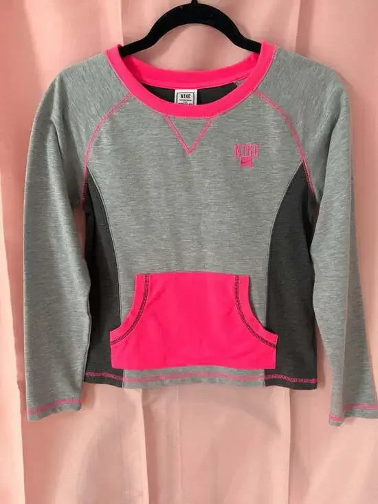 Nike Girls Long Sleeve Pullover Sweatshirt with Front Pocket, Size Large (12-13