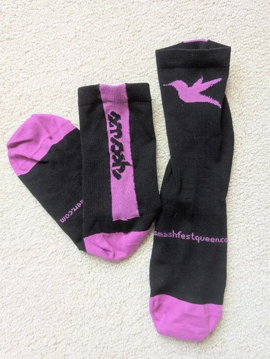 Smashfest Queen Humming Bird Cycling Socks Small Medium Women's Purple Black Run