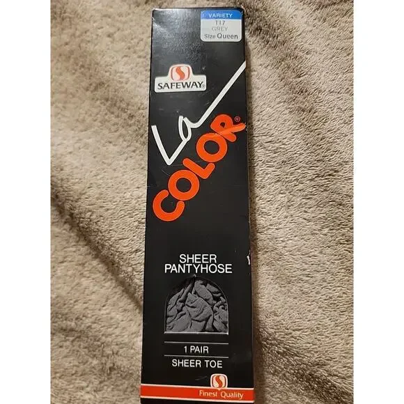Safeway‎ LA Colors Queen Size Grey Gray Sheer Panty Hose Sheer Toe