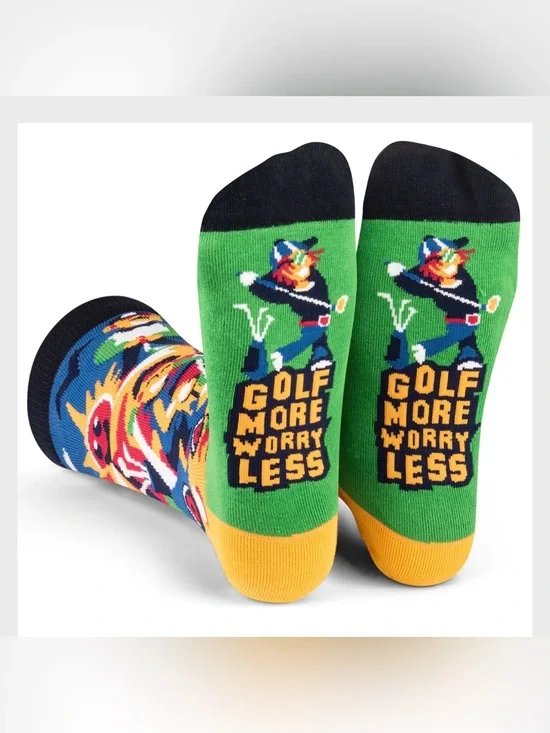 Lavley Mens Golf More Worry Less Socks Green Novelty Crew Socks NWT One Size New