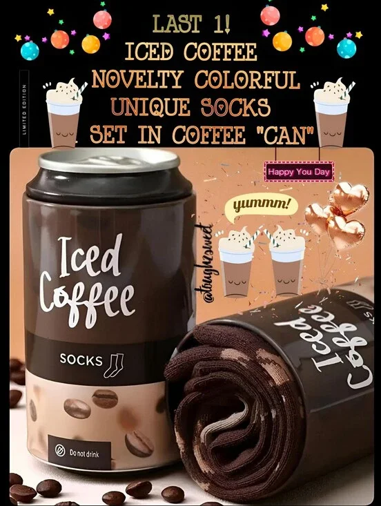 🆕️LAST 1🎉ICED COFFEE NOVELTY COLORFUL UNIQUE SOCKS/ 1 SET IN COFFEE 
