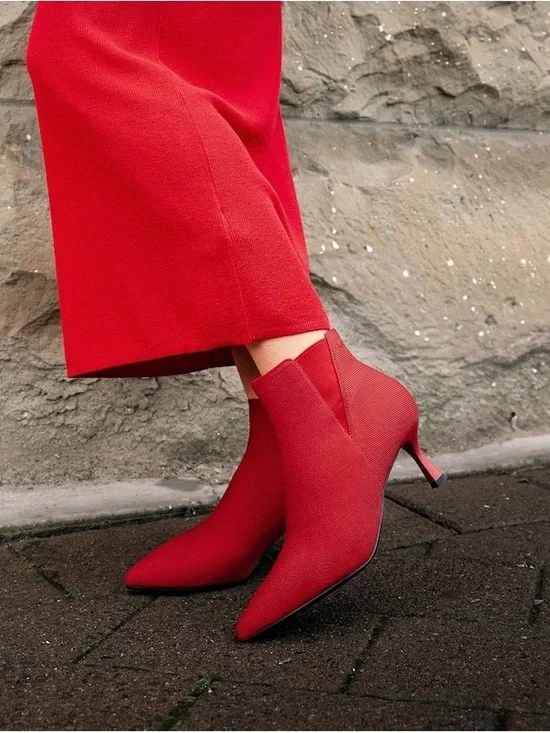 Women's Red Pointed-Toe Ankle Booties with Stiletto Heel
