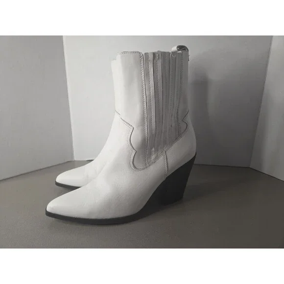 Aldo White Pointed-Toe Mid-Calf Western Heeled Cowboy Boots EUC Size 10