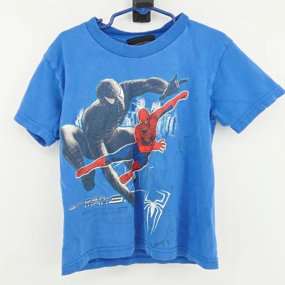 Spider-Man 3 Tobey Marvel Movie Graphic Promo Shirt Toddler 4 Blue Vintage Y2K