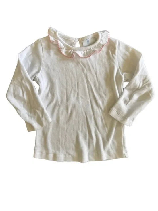 🎀 Little English White Ruffle Collar Long Sleeve Tee 4T Pink Trim