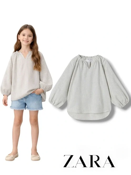 ZARA Kids Ecru Striped Oversized Blouse NWT Size 7 or 9