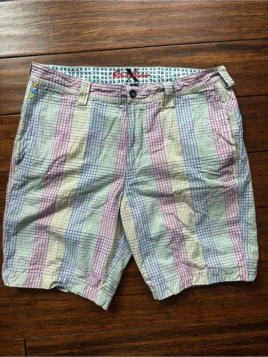 Robert Graham Blue Gray Plaid Chino Shorts - Men's Size 36 Preppy Colorful