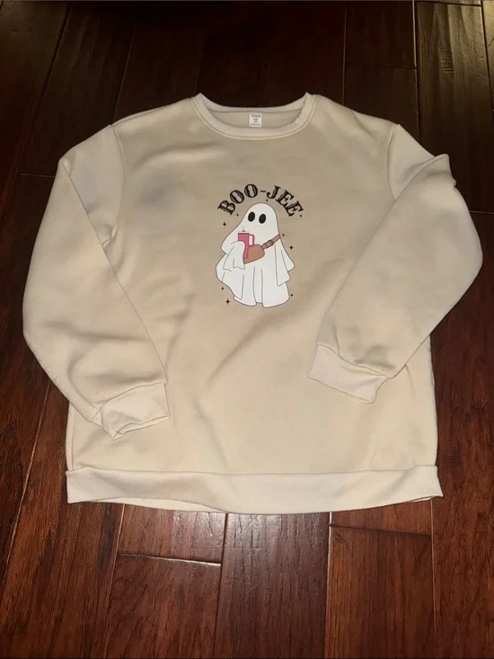 SHEIN Cream 'Boo-Jee' Ghost Graphic Sweatshirt