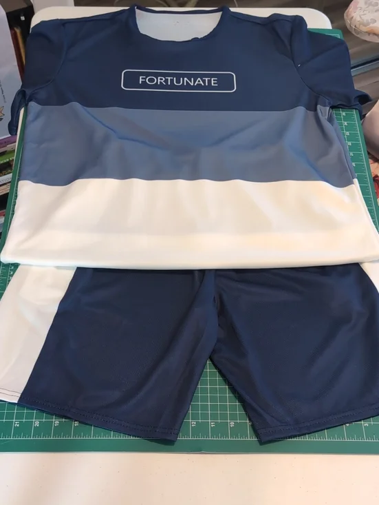 Fortunate Blue White Striped Athletic Set