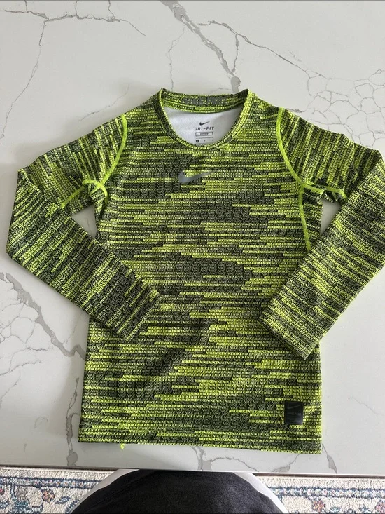 Nike Kids Neon Yellow & Black Long Sleeve Swim Rashguard