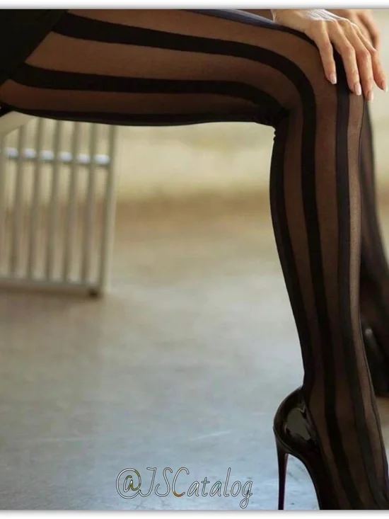 JSCatalog Black Vertical Stripe Sheer Tights