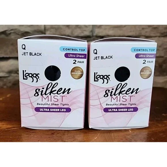 Leggs Silken Mist Ultra Sheer Leg Control Top Jet Black Size Q Total Of 4 Pair
