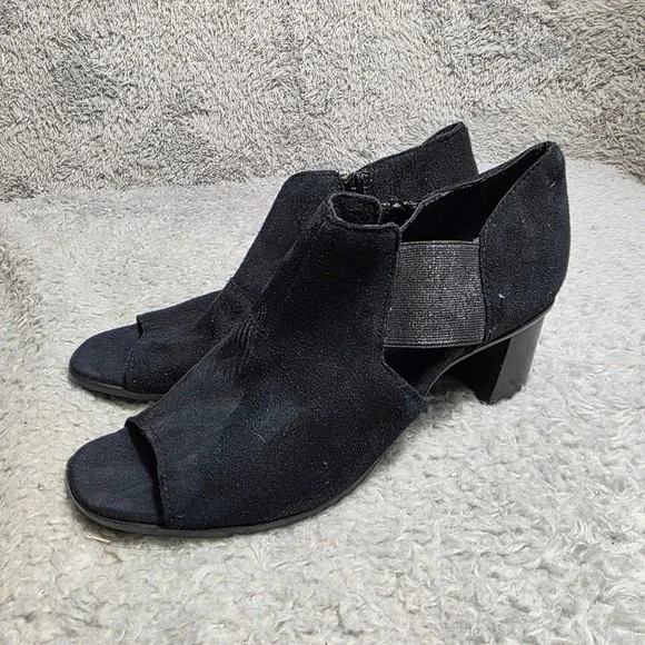 Munro Peep Toe Stretch Sandal Bootie Black‎ Suede Block Heel  Women 6 M NEW